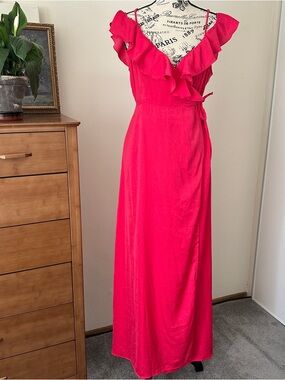 Only Hot Pink Ruffle Wrap Maxi Dress